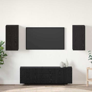 vidaXL Wand TV Kast 2 st Zwart Eiken Bewerkt hout, Minder dan 50 cm, Verzenden, Nieuw, Minder dan 100 cm