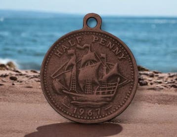 6 x Metalen bedel van een munt met een schip, rood koperk..., Ophalen of Verzenden, Nieuw, Bedel