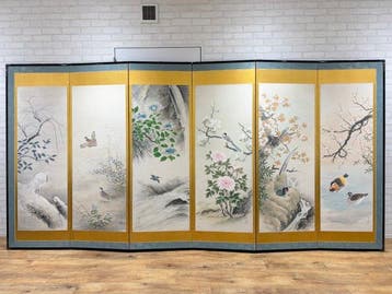 Kamerscherm - Hout, Textiel, Papier, Zijde, Grote Japanse