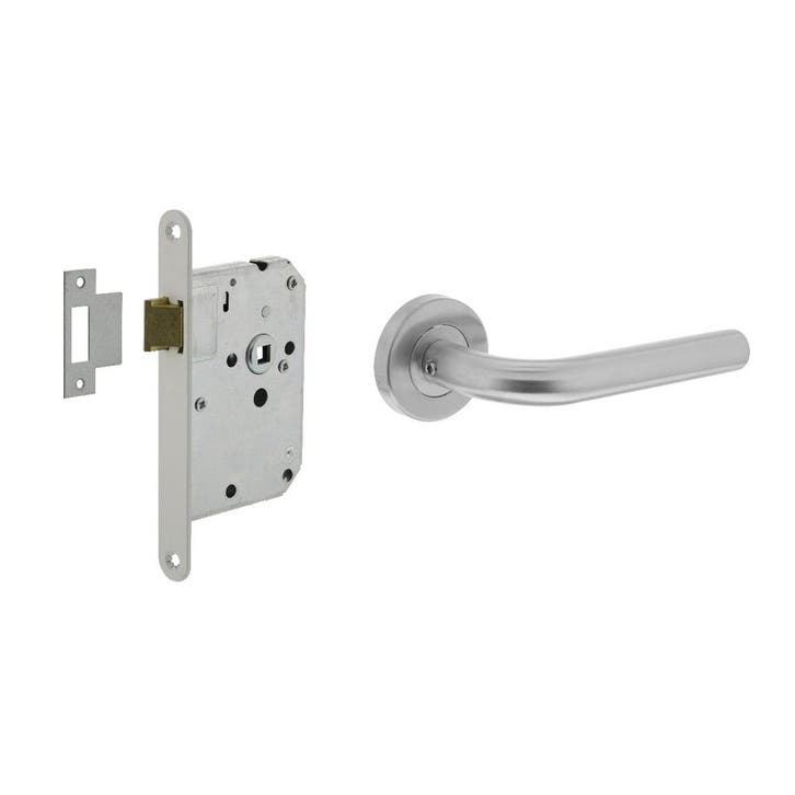 Deurbeslag set loopslot wit + deurklink Recht RVS - deurb..., Doe-het-zelf en Verbouw, Hang- en Sluitwerk, Klink of Kruk, Nieuw