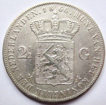 Nederland. Willem III. 2 1/2 Gulden 1866 (Zonder