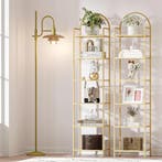 Gouden Boekenkast met 6 Lagen – Smal Glas en Staal Opbergrek, Verzenden, Nieuw