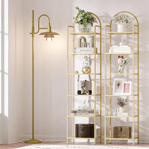 Gouden Boekenkast met 6 Lagen – Smal Glas en Staal Opbergrek, Huis en Inrichting, Kasten | Boekenkasten, Nieuw, Verzenden