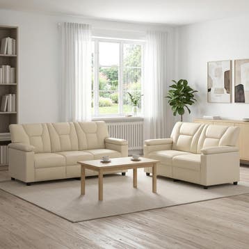 vidaXL Bankstel 2 pcs Crèmekleurig Kunstleer, Verzenden, Nieuw, Leer, 150 tot 200 cm