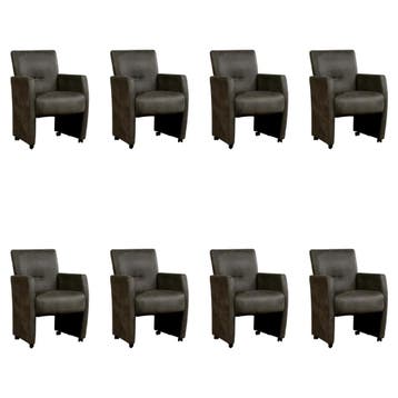 Set van 8 Leren eetkamerstoelen Pleasure - Kenia Antracite, Huis en Inrichting, Stoelen, Ophalen of Verzenden, Nieuw, Leer