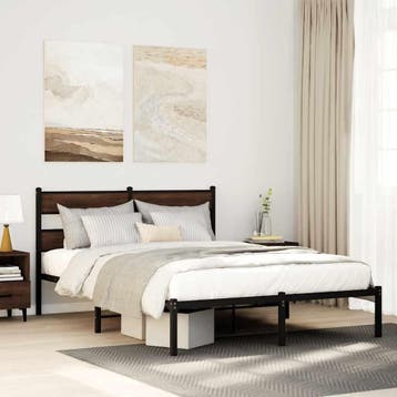 vidaXL Bedframe met hoofdbord zonder matras bruin eiken, Bruin, Verzenden, 140 cm, 200 cm