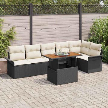 vidaXL Tuin Sofa Set 7 st Zwart Poly riet, Verzenden, Nieuw, Rotan, 7 zitplaatsen