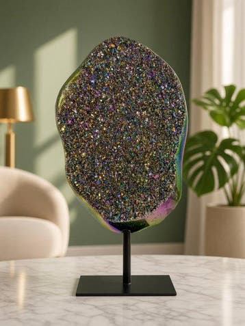 Rare Titanium Aura Agaat Geode op standaard Kristal -, Verzamelen