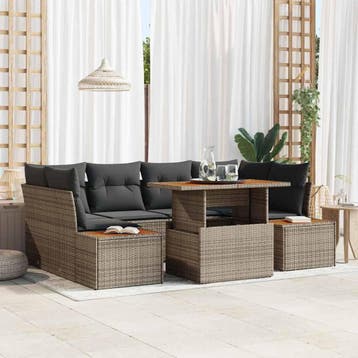vidaXL Tuin Sofa Set 7 st Grijs Poly riet, Verzenden, Nieuw, Rotan, 7 zitplaatsen