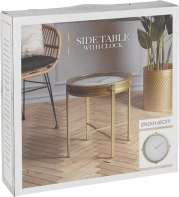 Bijzettafel Salontafel rond 42 cm met klok goudkleurig, Verzenden, Nieuw