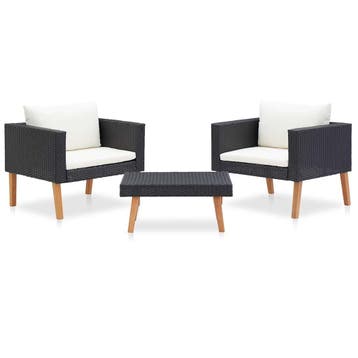 vidaXL 3-delige Loungeset met kussens poly rattan zwart, Verzenden, Nieuw, 3 zitplaatsen, Loungeset