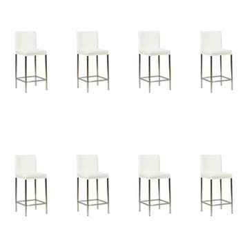 Set van 8 Leren barkrukken Break laag - Toledo Purewhite, Huis en Inrichting, Barkrukken, Ophalen of Verzenden, Nieuw, Leer