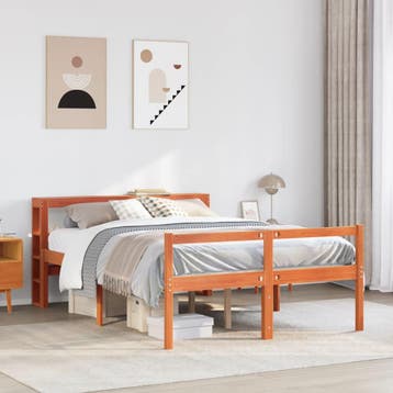vidaXL Bedframe met hoofdbord massief grenenhout wasbruin, Bruin, Verzenden, Nieuw, 190 cm of minder