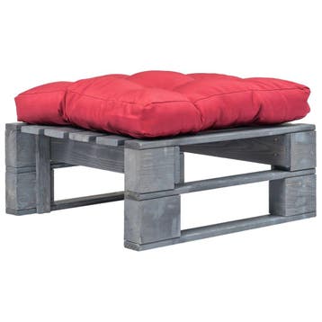 vidaXL Tuinhocker met rood kussen pallet hout grijs, Verzenden, Nieuw