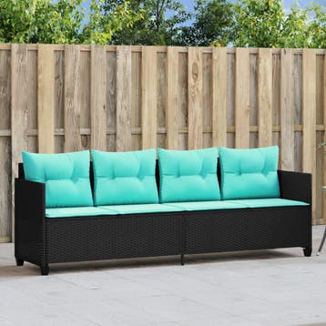 vidaXL Ligbed met kussens poly rattan zwart, Verzenden, Nieuw