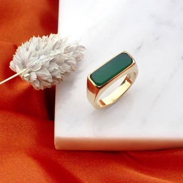 Gouden ring met jade, Gebruikt, Ophalen of Verzenden, 17 tot 18, Met edelsteen