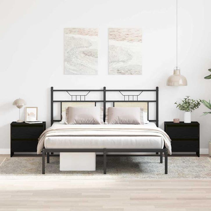 vidaXL Nachtkastje 2 pcs Zwart Eiken 45 x 34 x 44,5 cm, Huis en Inrichting, Slaapkamer | Nachtkastjes, Nieuw, Minder dan 45 cm