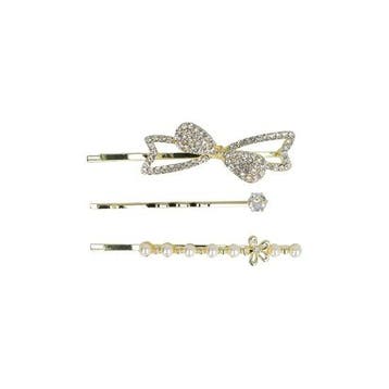 Schuifspeldjes 5cm - Strik Bloem Strass Parel - Goud - 3, Nieuw