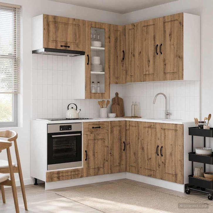 vidaXL Keukenblok KALMAR 8 st Artisanaal eiken Bewerkt hout, Huis en Inrichting, Keuken | Keukenelementen, Bruin, Nieuw, Verzenden