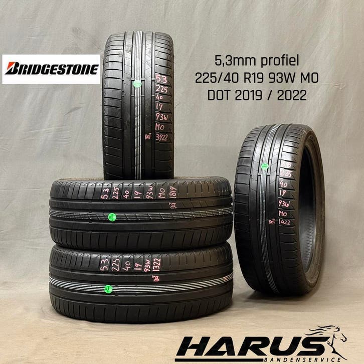 225/40/19 93W MO Bridgestone zomerbanden 5,3mm profiel 4X, Auto-onderdelen, Banden en Velgen, 19 inch, Erkend duurzaam, Zomerbanden