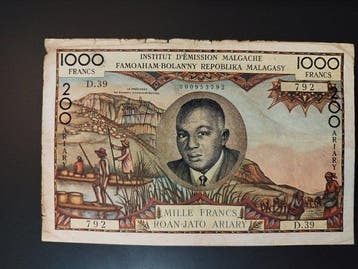 Madagaskar. - 1000 Francs - ND (1963) - Pick 56b (Zonder