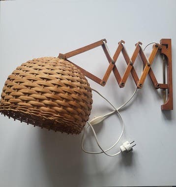 Lamp - Vintage schaar-wandlamp - Teak