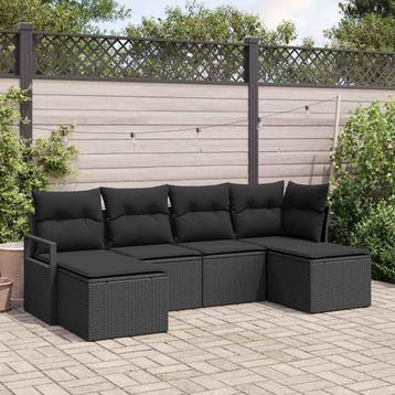 vidaXL Bankstel 6 st Zwart poly rattan, Verzenden, Nieuw, Rotan, 6 zitplaatsen
