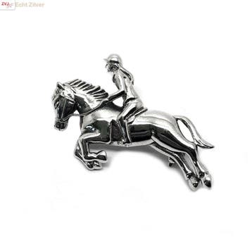 925 Zilveren paard met ruiter, springruiter broche, Sieraden, Tassen en Uiterlijk, Broches, Verzenden, Nieuw, Zilver