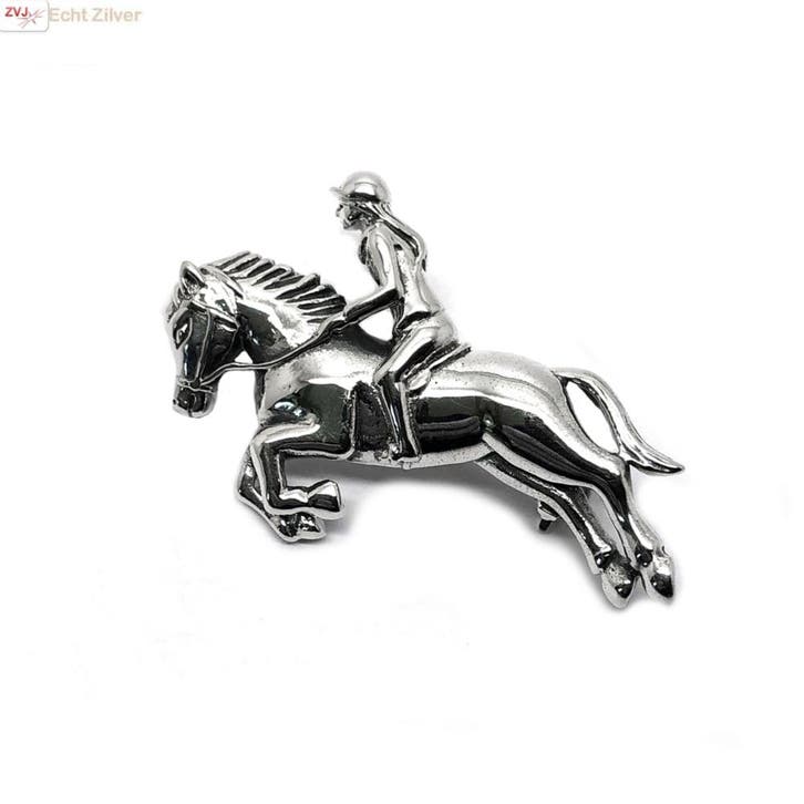 925 Zilveren paard met ruiter, springruiter broche, Sieraden, Tassen en Uiterlijk, Broches, Nieuw, Verzenden