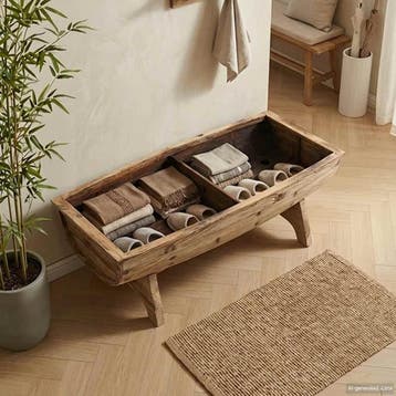 Bankje met klep - Creme/Bruin | 35% Korting, Huis en Inrichting, Minder dan 75 cm, Rustiek, Tweepersoons, Ophalen of Verzenden