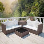 vidaXL 4-delige Loungeset met kussens poly rattan bruin, Tuin en Terras, Verzenden, Nieuw, 4 zitplaatsen, Loungeset