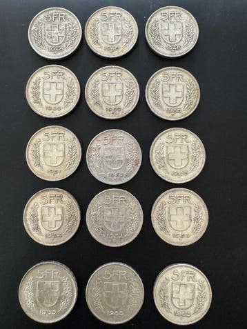 Zwitserland. 5 Francs 15x 1948/1965 (Zonder minimumprijs), Postzegels en Munten