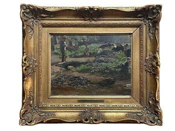 Hugo Mühlig (1854-1929) - Koeherders aan de rand van het bos
