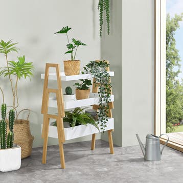 [en.casa] Plantenstandaard Hitra 3-delig bamboe wit en houtk, Verzenden, Nieuw