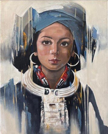 Nguyen Robert (1958) - La Coiffe Bleue 100 80 cm