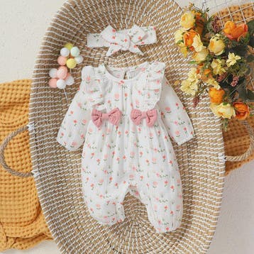 Schattige Baby Meisjes Jumpsuit met Bloemenprint, Lange Mouw, Verzenden, Nieuw