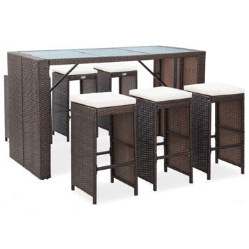vidaXL 7-delige Tuinbarset met kussens poly rattan bruin, Tuin en Terras, Tuinsets en Loungesets, Verzenden, Nieuw, 7 zitplaatsen