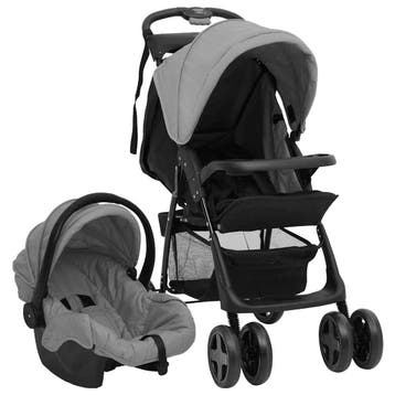 vidaXL Kinderwagen 3-in-1 staal lichtgrijs en zwart, Verzenden, Nieuw