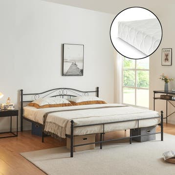 Metalen bedframe Florenz incl. matras 180x200 cm zwart, Verzenden, Nieuw