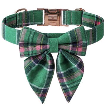 Luxe Hondenhalsband met Strik – Groen Geruit Design & Ros., Ophalen of Verzenden, Nieuw