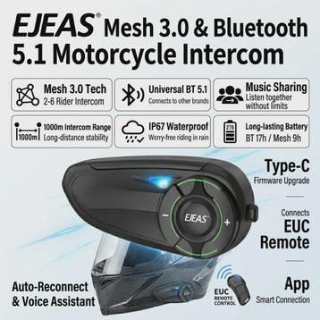 EJEAS Q8 Motorhelm Intercom Systeem - Bluetooth 5.1, IP67 Wa, Verzenden, Nieuw