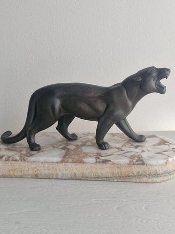sculptuur, Art Deco Panter - 36 cm - Gepatineerd brons -, Antiek en Kunst