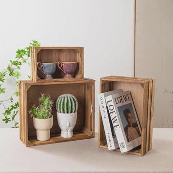 Set van 3 Rustieke Houten Opbergkratten - Nestbaar, Met Hand, Verzenden, Nieuw