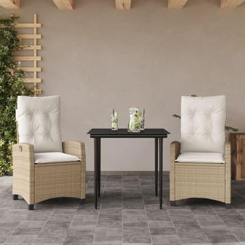vidaXL 3-delige Tuinset met kussens poly rattan beige, Verzenden, Nieuw, 2 zitplaatsen, Tuinset