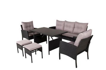 loungeset-koen-met-tuintafel-zwart-wicker-grijze-kussens-the, Tuin en Terras, Verzenden, Nieuw