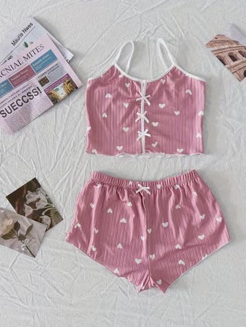 Dames Pyjama Set Hartjes Print - Cropped Cami Top met Strik, Kleding | Dames, Verzenden