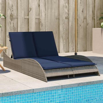vidaXL Ligbed met kussens grijs 114x205x73 cm poly rattan, Verzenden, Nieuw