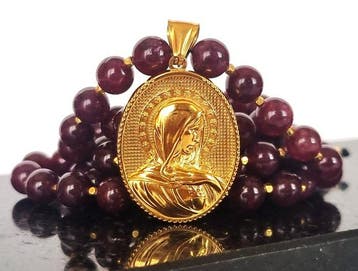 Granaat & Medaille van de Heilige Maagd Maria – Halsketting