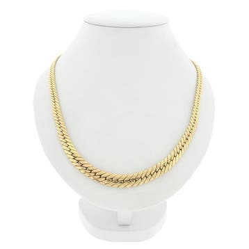 Gouden platte gourmetschakel collier (Ketting), Ophalen of Verzenden, Gebruikt, Goud, Goud