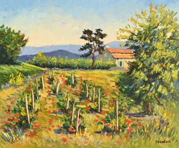 Christiane Stenfort (née en 1940) - Vigne et coquelicots